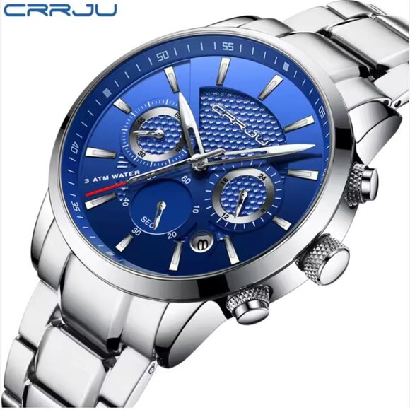 CRRJU Man stainless steel blue and silver quartz wristwatch - Picture 6 of 11